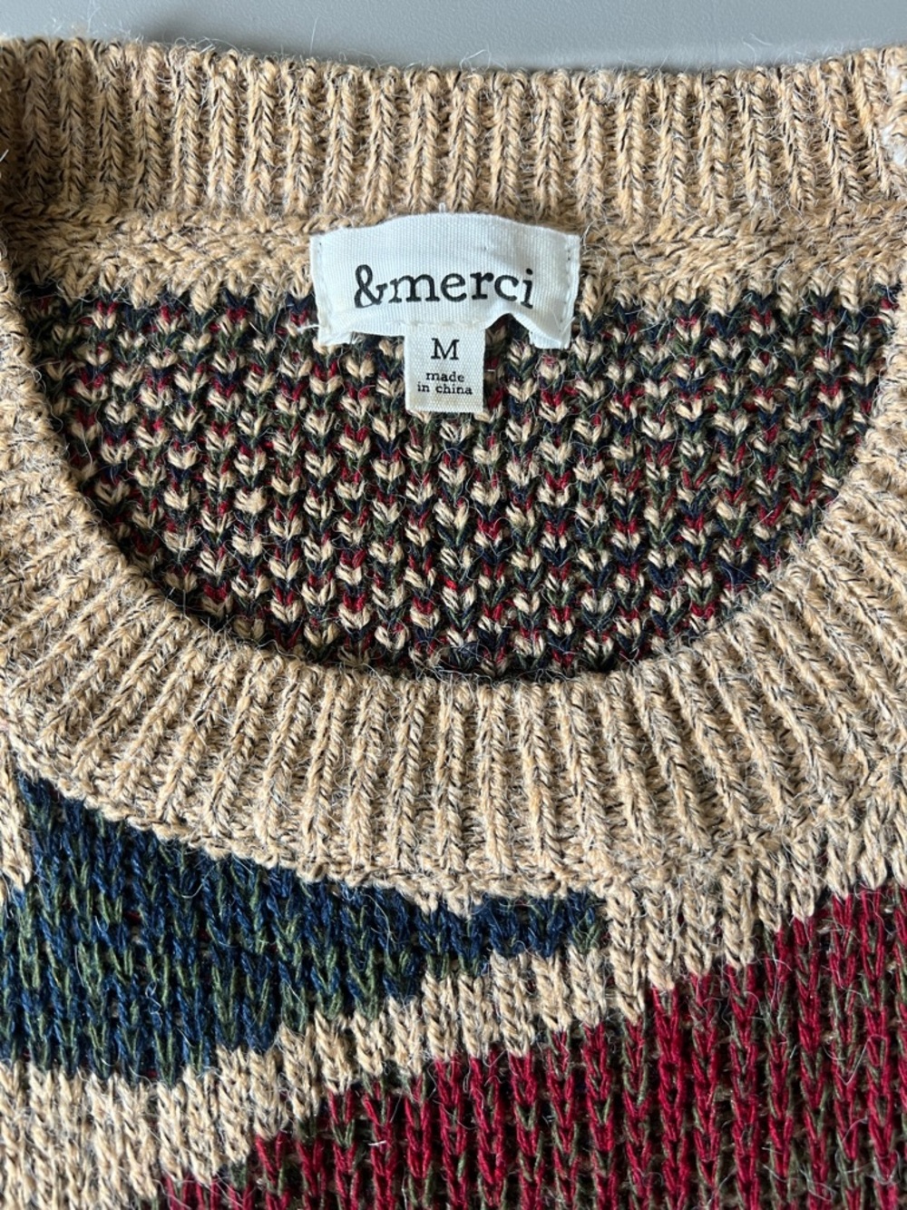 &merci Camouflage Sweater Tan/Red/Green Size Medium - Picture 5 of 7